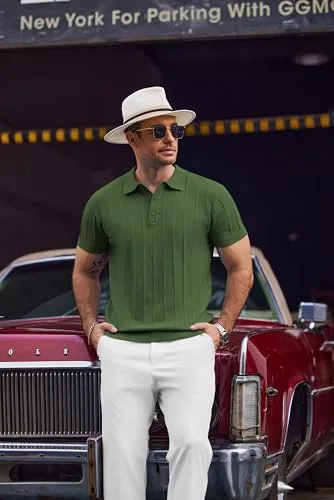 COOFANDY ▫️ Camisas Polo para Homem, Manga Curta, Verão, Casual, Férias, Botões, Tecido Elástico, Golfe 4