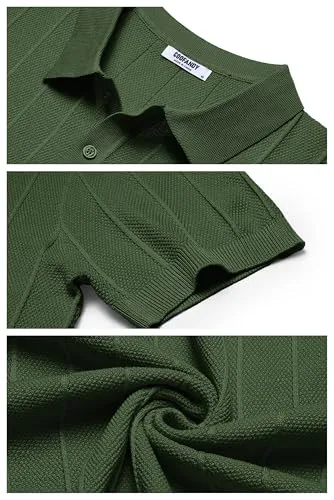 COOFANDY ▫️ Camisas Polo para Homem, Manga Curta, Verão, Casual, Férias, Botões, Tecido Elástico, Golfe 5