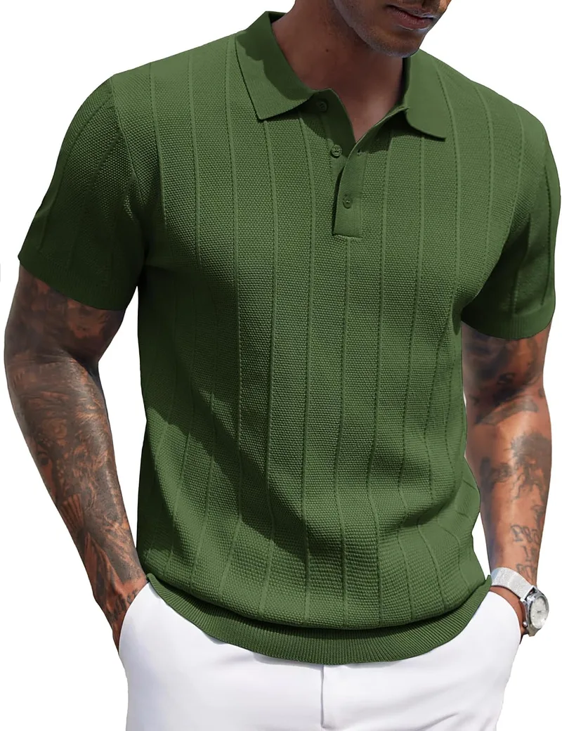 COOFANDY ▫️ Camisas Polo para Homem, Manga Curta, Verão, Casual, Férias, Botões, Tecido Elástico, Golfe