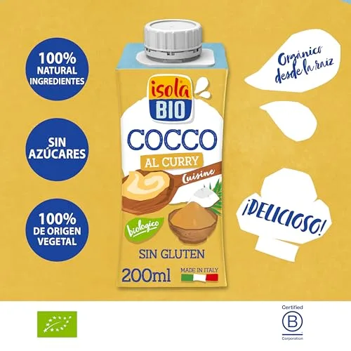 Isola Bio ▫️ Embalagem com 15 cremes de coco e caril ecológicos de 200 ml – Alternativa vegetal para cozinhar, sem lactose, sem glúten, 100% biológica, ideal para molhos, pratos de arroz e receitas veganas – 200 ml 3