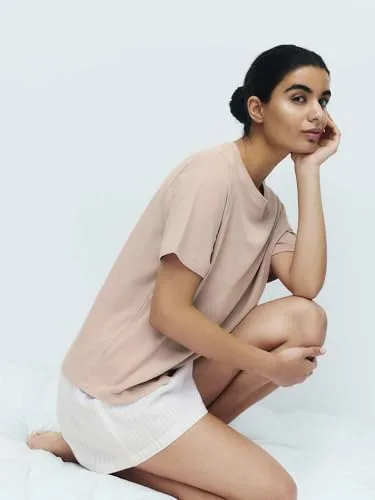 Marks & Spencer ▫️ Conjunto de pijama curto estampado com elevado teor de algodão para mulher, corte normal, cintura elástica 5
