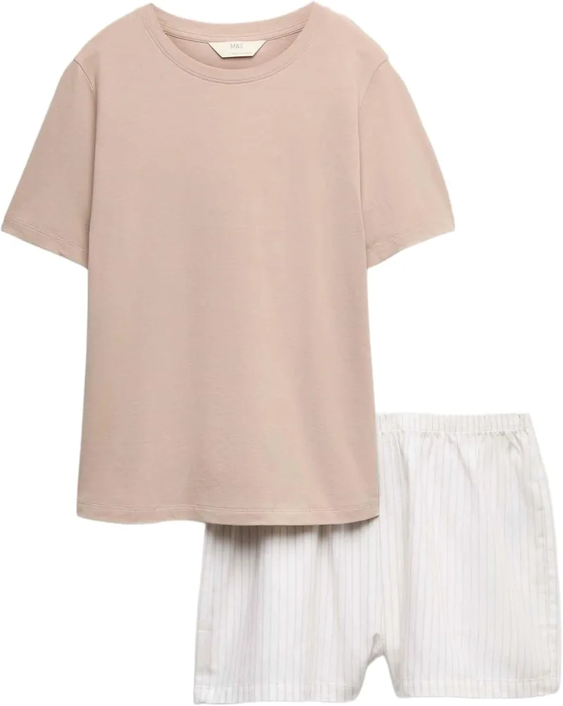 Marks & Spencer ▫️ Conjunto de pijama curto estampado com elevado teor de algodão para mulher, corte normal, cintura elástica