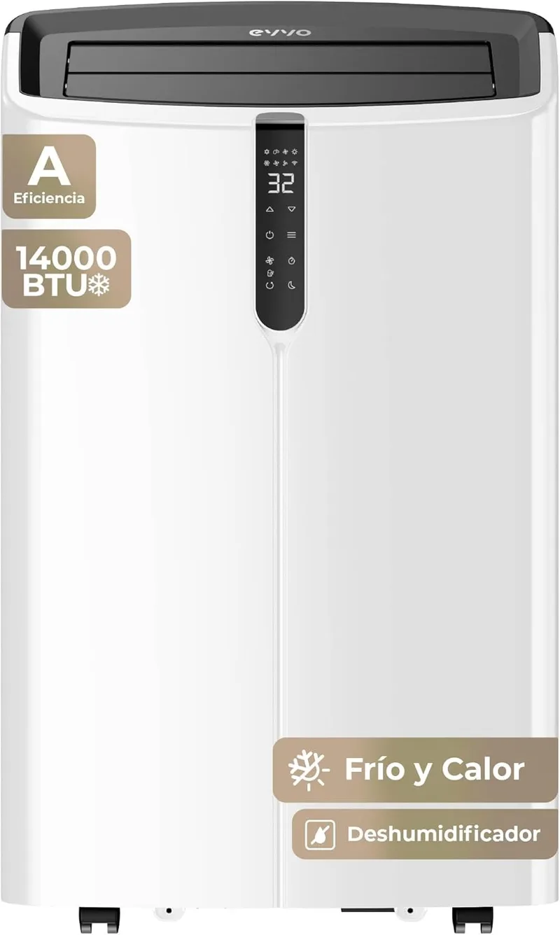 EVVO ▫️ Clima Silent - Ar condicionado portátil até 14 000 BTU com bomba de calor - Pingüino (aquecimento e refrigeração), desumidificador, modo noturno e função turbo. Inclui kit para janela (P14)