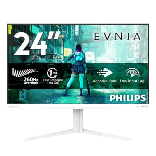 PHILIPS ▫️ Monitor de jogos Evnia 24M2N3201P de 24 polegadas, 260 Hz, painel Fast IPS, 1 ms GtG, HDR10, Compatível com G-Sync, Altura Ajustável, (1920x1080, 1x HDMI 2.0, 1x DP 1.4) Branco 2