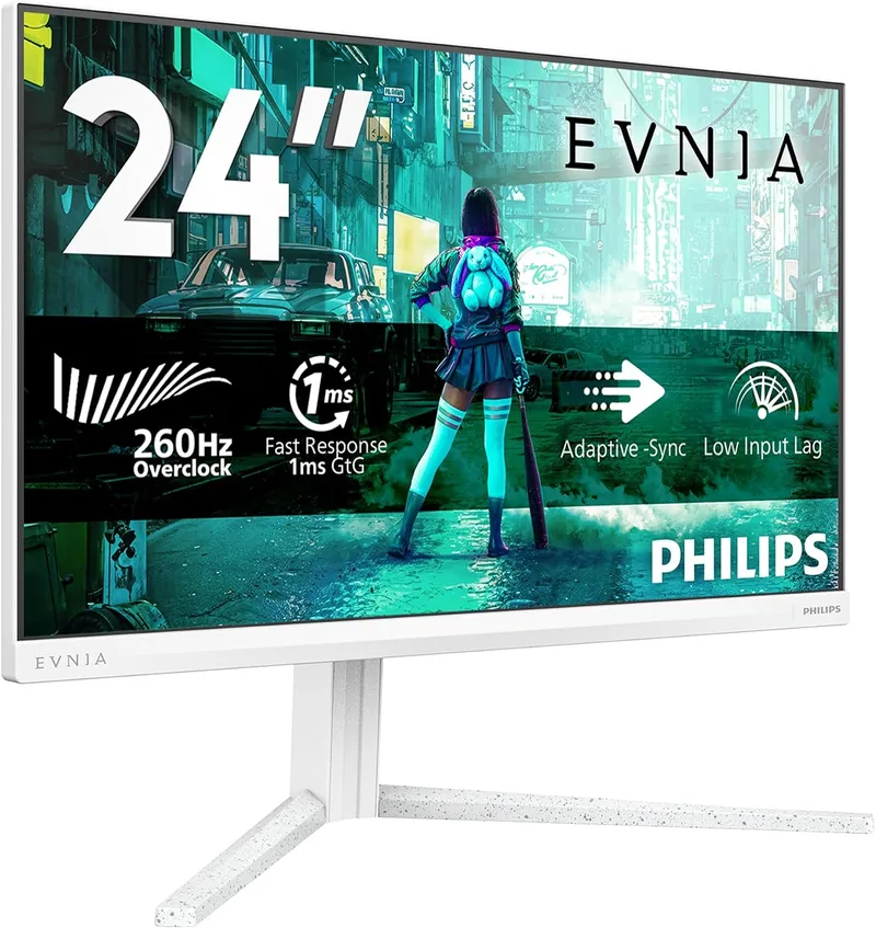 PHILIPS ▫️ Monitor de jogos Evnia 24M2N3201P de 24 polegadas, 260 Hz, painel Fast IPS, 1 ms GtG, HDR10, Compatível com G-Sync, Altura Ajustável, (1920x1080, 1x HDMI 2.0, 1x DP 1.4) Branco