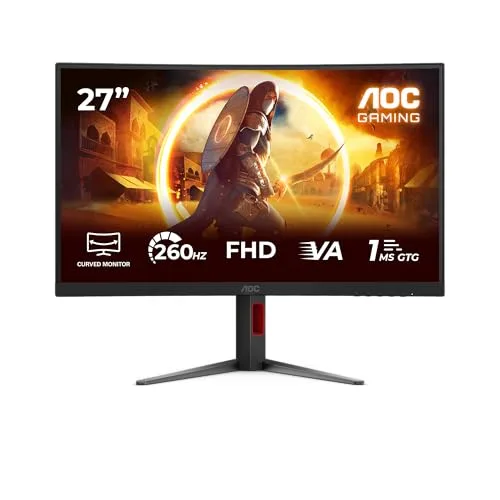 AOC ▫️ Monitor de jogos C27G4Z2 de 27 polegadas, painel Fast VA a 260 Hz, 1 ms GtG, HDR10, Adaptive Sync, altura ajustável, (1920x1080, 2 portas HDMI 2.0, 1 porta DP 1.4) Preto 2