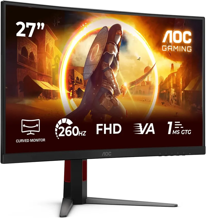 AOC ▫️ Monitor de jogos C27G4Z2 de 27 polegadas, painel Fast VA a 260 Hz, 1 ms GtG, HDR10, Adaptive Sync, altura ajustável, (1920x1080, 2 portas HDMI 2.0, 1 porta DP 1.4) Preto