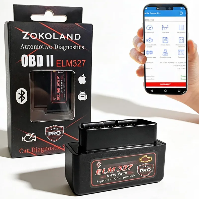 ZOKOLAND ▫️ ELM327 OBD2 Bluetooth para Android e iPhone, Diagnóstico Multimarcas de Automóveis, Scanner OBD2 para Ler e Apagar Erros do Motor, Compatível com Torque e Car Scanner
