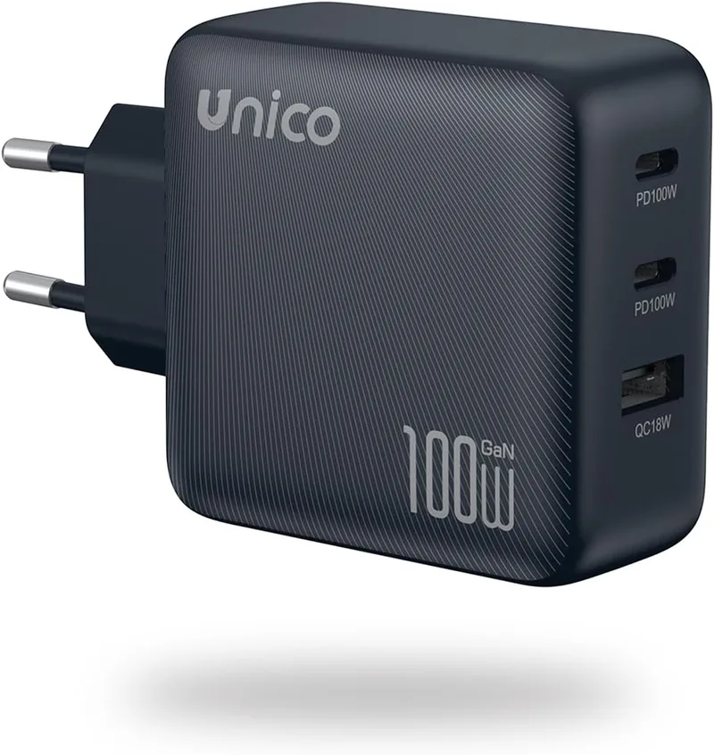 Unico ▫️ Carregador USB-C de 100 W, Carregamento Rápido Multidispositivo com 3 Portas, Compatível com Samsung Galaxy S25/S24/S23, iPhone 17 Pro MAX Air/16/15/14/13, MacBook Pro/Air, iPad e Steam Deck