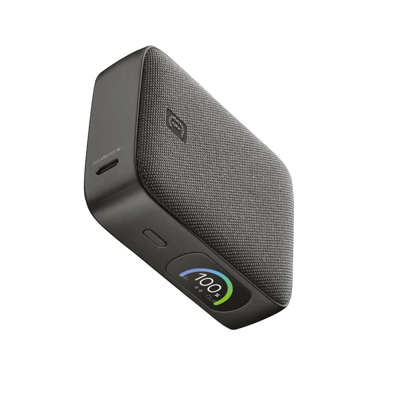 cellularline ▫️ Bateria externa PowerView IQ de 10 000 mAh com ecrã TFT inteligente, saída USB-C de 45 W, USB-A de 18 W, carregamento rápido e carregamento simultâneo de dois dispositivos, acabamento em tecido, preto