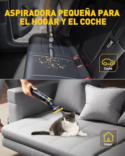 AUXITO ▫️ Aspirador de mão - Aspirador para carro com 24 000 Pa, autonomia de 30 minutos, 4 em 1, recarregável, portátil e leve, mini aspirador potente para carro, casa, escritório e pêlos de animais de estimação (preto) 6