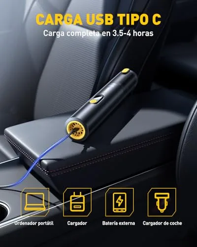 AUXITO ▫️ Aspirador de mão - Aspirador para carro com 24 000 Pa, autonomia de 30 minutos, 4 em 1, recarregável, portátil e leve, mini aspirador potente para carro, casa, escritório e pêlos de animais de estimação (preto) 7