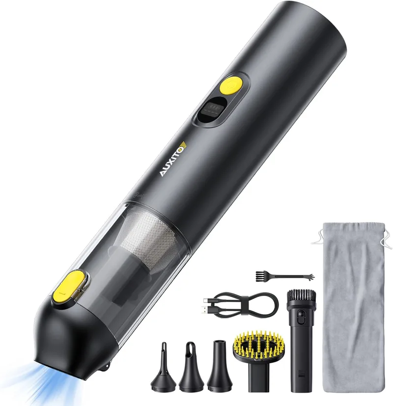 AUXITO ▫️ Aspirador de mão - Aspirador para carro com 24 000 Pa, autonomia de 30 minutos, 4 em 1, recarregável, portátil e leve, mini aspirador potente para carro, casa, escritório e pêlos de animais de estimação (preto)