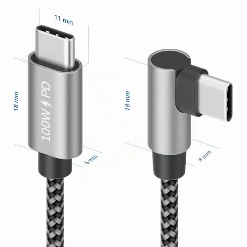 deleyCON ▫️ 0,30 m 100 W Cabo USB-C de carregamento curto com ângulo de 90 graus - C a C - Cabo em ângulo para iPhone 17, 16, 15, Pro Max, Air, Galaxy A16, A17, A56, S25, S24, S23, Pixel, iPad Pro, MacBook, AirPods, tablet, PS5 2