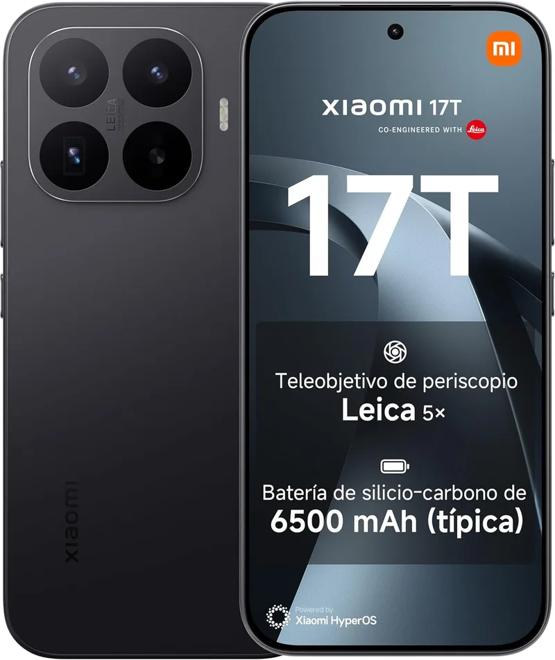 XIAOMI ▫️ 17T Smartphone de 12+256 GB Preto com teleobjetiva Leica 5X | Ecrã de 6,59" 120 Hz Eye-care, bateria de 6500 mAh (típica) de silício-carbono, 1 ano de garantia adicional