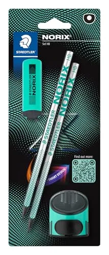 STAEDTLER ▫️ NORIX Conjunto de compasso de ajuste rápido, embalagem blister com 2 lápis HB, borracha e afiador individual, verde francês 4