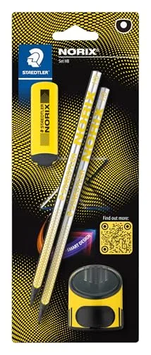 STAEDTLER ▫️ NORIX Conjunto de compasso de ajuste rápido, embalagem blister com 2 lápis HB, borracha e afiador individual, amarelo 4