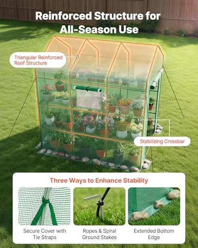 VEVOR ▫️ Estufa de Exterior 137 x 206 x 196 cm, Estufa de Jardim com Porta Enrolável e 2 Janelas, Prateleiras de 3 Níveis, Cobertura em PE, Estufa Caseira para Plantas, Legumes e Flores, Verde 3
