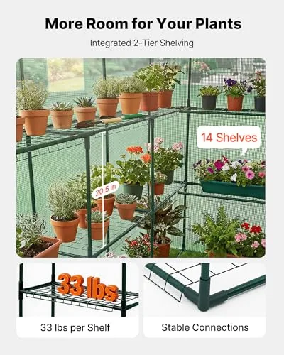 VEVOR ▫️ Estufa de Exterior 137 x 206 x 196 cm, Estufa de Jardim com Porta Enrolável e 2 Janelas, Prateleiras de 3 Níveis, Cobertura em PE, Estufa Caseira para Plantas, Legumes e Flores, Verde 4