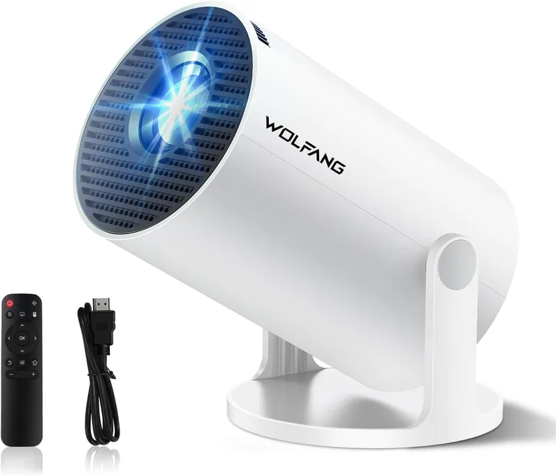 WOLFANG ▫️ Projetor portátil mini-projetor 1080P com aplicações integradas, Wi-Fi e Bluetooth, correção automática de distorção trapezoidal, compatível com iOS/Android/TV Stick/PS5