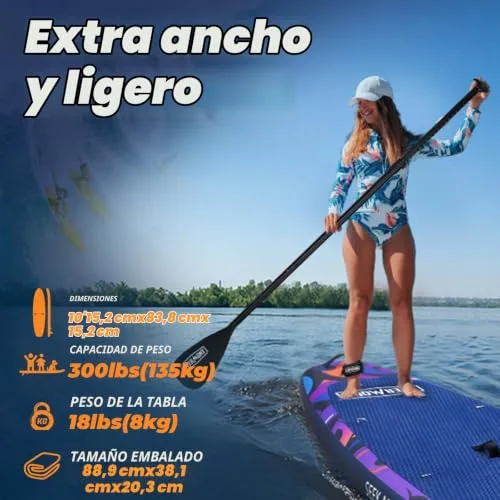OVERMONT ▫️ Prancha de Paddle Surf insuflável para adultos 323×84×15 cm, Stand Up Paddle Board com kit completo, remo ajustável, bomba, mochila, corda de segurança e 3 quilhas 4