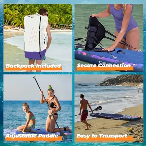 OVERMONT ▫️ Prancha de Paddle Surf insuflável para adultos 323×84×15 cm, Stand Up Paddle Board com kit completo, remo ajustável, bomba, mochila, corda de segurança e 3 quilhas 6