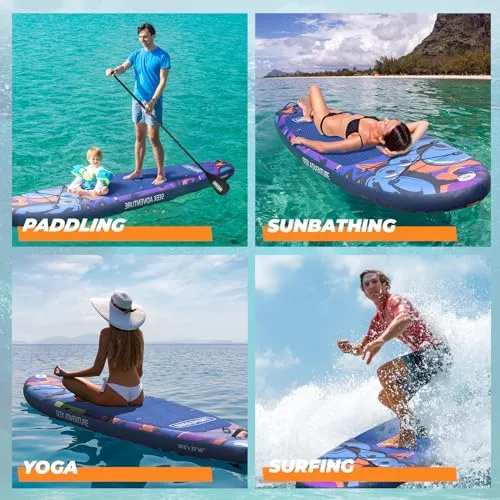 OVERMONT ▫️ Prancha de Paddle Surf insuflável para adultos 323×84×15 cm, Stand Up Paddle Board com kit completo, remo ajustável, bomba, mochila, corda de segurança e 3 quilhas 7