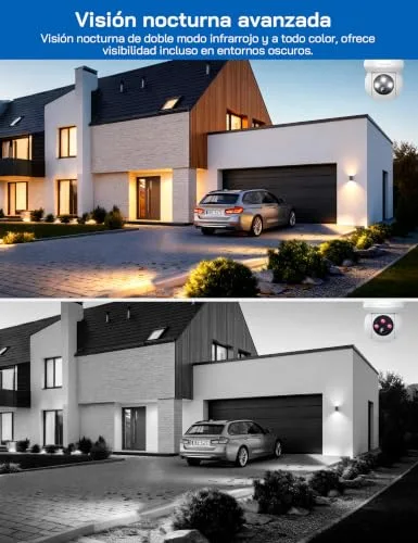 WOLFANG ▫️ Câmara de segurança exterior 2K 3 MP, câmara Wi-Fi PTZ 360°, visão noturna a cores, deteção por IA, alarme sonoro e luminoso, IP65 resistente às intempéries, compatível com Alexa e Google 5