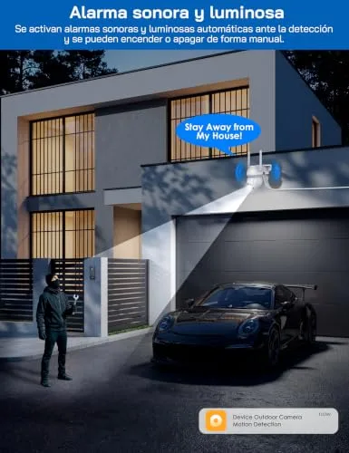 WOLFANG ▫️ Câmara de segurança exterior 2K 3 MP, câmara Wi-Fi PTZ 360°, visão noturna a cores, deteção por IA, alarme sonoro e luminoso, IP65 resistente às intempéries, compatível com Alexa e Google 6