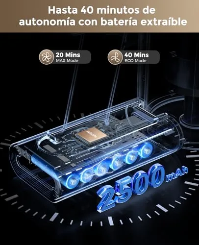 VACTechPro ▫️ Aspirador sem fio potência de 40 kPa, 8 funções num só aparelho, bateria removível com 40 minutos de autonomia para qualquer tipo de piso 3