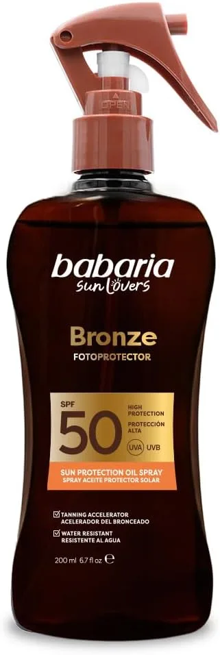 Babaria ▫️ Autobronzeador para o Corpo com Fator de Proteção Solar 50 em Spray | Acelerador de bronzeado | Adequado para peles sensíveis | Respeita os corais e é biodegradável | Resistente à água | Vegano | 200 ml