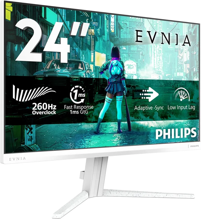 PHILIPS ▫️ Monitor para jogos Evnia 24M2N3201PL Monitor de jogos de 24 polegadas 260 Hz, painel IPS rápido, 1 ms GtG, HDR10, sincronização adaptativa, compatível com G-Sync (1920x1080 HDMI 1x 2.0 DP 1x 1.4) Branco