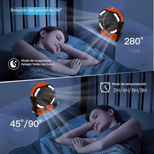 ELZO ▫️ Ventilador de Campismo 20 000 mAh, Portátil e Recarregável para Secretária ou Tenda de Campismo, com Controlo Remoto e Gancho, Luz LED, Ventilador USB com Velocidade Contínua, para Casa, Exterior, Viagens e Pesca 4