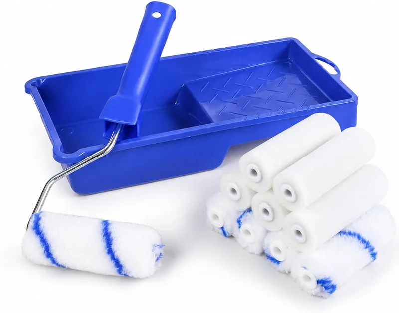 Carehabi ▫️ Rolo pequeno para pintar, com alças e tabuleiros incluídos, 10 unidades, 10 recargas de espuma de 10 cm (dois materiais), kit de rolos de espuma para pintura DIY com tintas