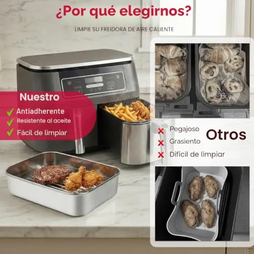AnefanoozZ ▫️ Recipiente para fritadeira de ar quente, acessório para fritadeira de ar quente, tabuleiro para fritadeira de ar quente em aço inoxidável 304, compatível com Ninja 7,6 L/ 9,5 L/ 10,4 L AF400EU/AF451EU/AF500EU/DZ400EU, adequada para a máquina de lavar louça 4