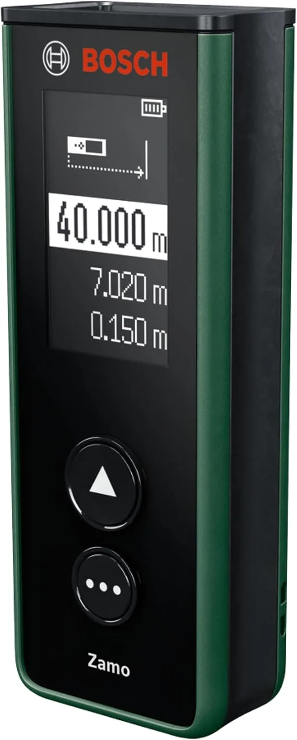 Bosch ▫️ Medidor a laser Zamo (alcance até 40 m, recarregável por USB-C, armazena 10 medições, compatível com acessórios, sem acessórios, inclui pilhas AAA recarregáveis)