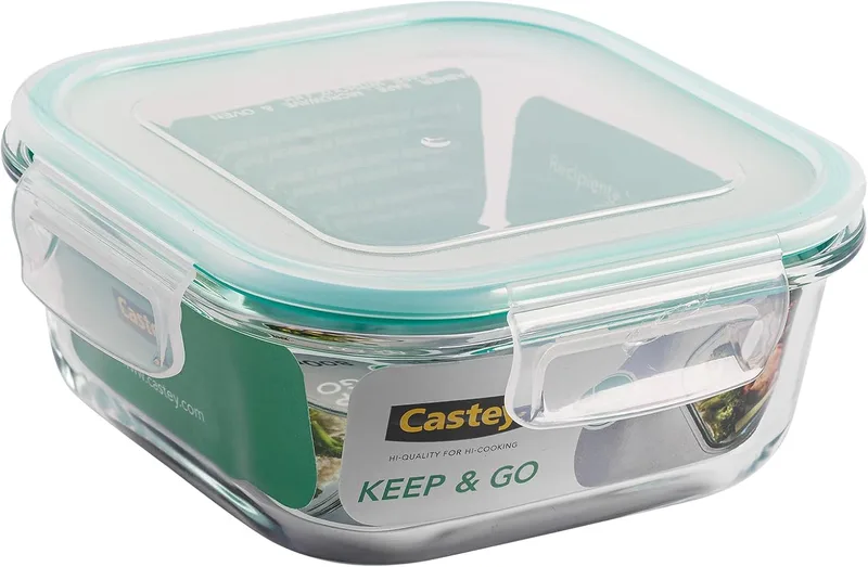 Castey ▫️ Recipiente hermético, 800 ml, vidro de borossilicato. Sem BPA. Adequado para o congelador, forno, micro-ondas e máquina de lavar louça.
