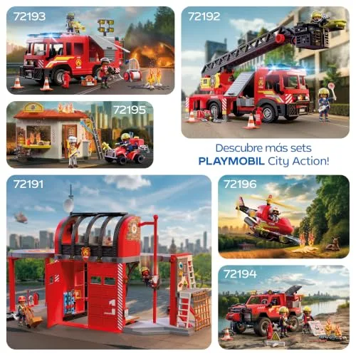 PLAYMOBIL ▫️ City Action | Camião de bombeiros com escada | Veículo de emergência com escada de 63 cm, luzes e sons, equipamento de resgate e vários acessórios | Para crianças a partir dos 4 anos | 72192 5