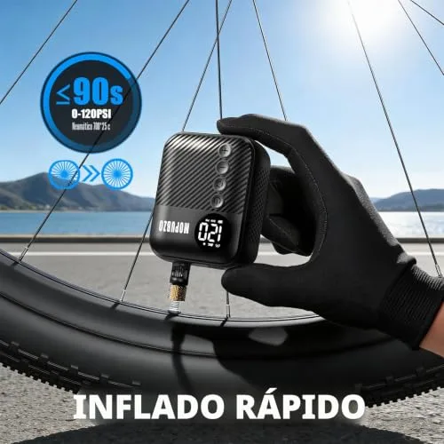 HAOJOYFUN ▫️ Tiny - Bomba para bicicleta com manómetro, bomba de ar elétrica de 150 PSI, desligamento automático, minibomba elétrica, compatível com a maioria das válvulas de ar, enchimento rápido para bicicletas 3