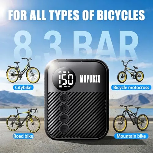 HAOJOYFUN ▫️ Tiny - Bomba para bicicleta com manómetro, bomba de ar elétrica de 150 PSI, desligamento automático, minibomba elétrica, compatível com a maioria das válvulas de ar, enchimento rápido para bicicletas 6