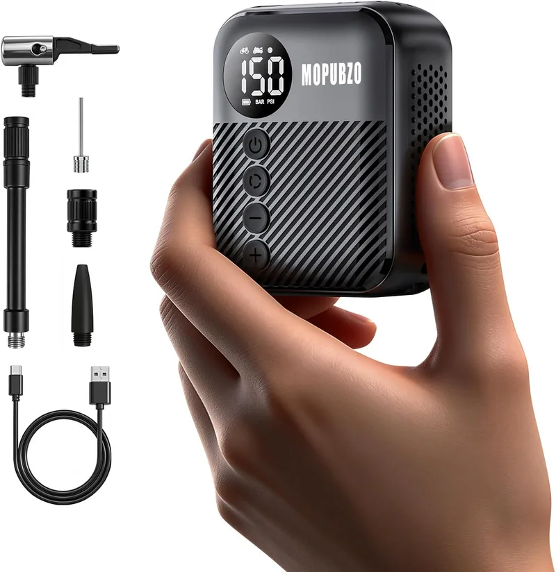 HAOJOYFUN ▫️ Tiny - Bomba para bicicleta com manómetro, bomba de ar elétrica de 150 PSI, desligamento automático, minibomba elétrica, compatível com a maioria das válvulas de ar, enchimento rápido para bicicletas