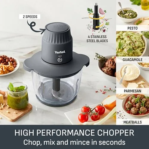 Tefal ▫️ Choppeo MB603BG1 - Mini-processador de alimentos, taça de vidro XXL de 2 litros com base antiderrapante, tampa de armazenamento, 2 velocidades, 500 W, cinzento 3