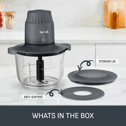 Tefal ▫️ Choppeo MB603BG1 - Mini-processador de alimentos, taça de vidro XXL de 2 litros com base antiderrapante, tampa de armazenamento, 2 velocidades, 500 W, cinzento 7