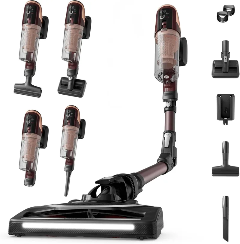 Rowenta ▫️ X-Pert 6.80 Flex, aspirador de vassouras sem fio, até 60 minutos, com luzes LED, limpeza 4 em 1, leve, ecrã de controlo inteligente, modelo Animal Flex, Bordeaux, RH6493E0