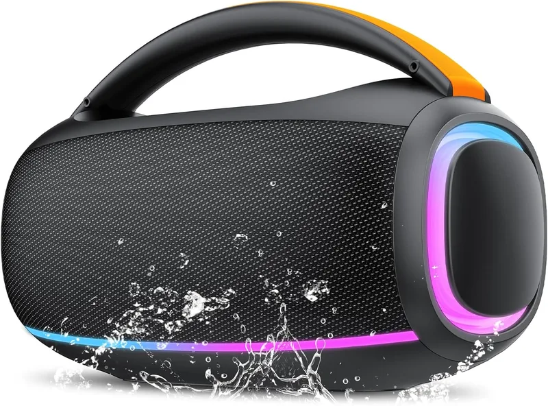 Ajblg ▫️ Bluetooth 5.4 Altifalante Bluetooth Potente de 80 W, Impermeável IPX7, Altifalante Portátil Potente com Bateria de 8000 mAh, Som Estéreo, USB/RGB/TWS/AUX/TF, Altifalante com 2EQ para Utilização no Exterior, Preto Elegante