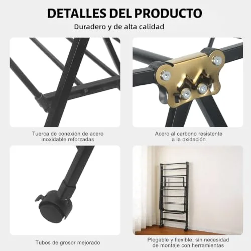 ZEXTEK ▫️ Estendal dobrável com rodas, aço ao carbono, braços extensíveis até 1,7 m, altura ajustável, capacidade de carga de 40 kg, estendal para interior e exterior, preto 4