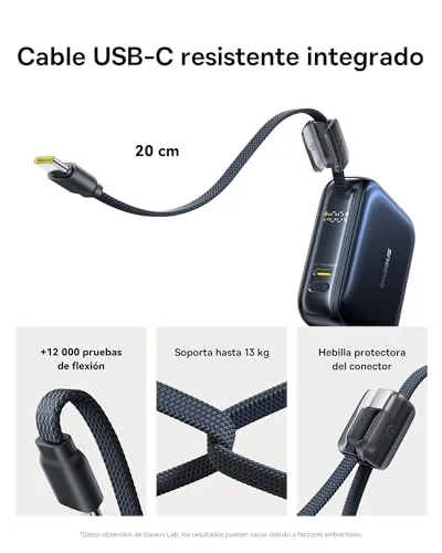 Baseus ▫️ AC22 Mini Powerbank 10000mAh, Bateria Externa Portátil com Carregamento Rápido PD 45W e Cabo USB-C Integrado, Powerbank Compacta para iPhone 18/17/16, Samsung S26/S25 Ultra, iPad e Pixel 10/9 6