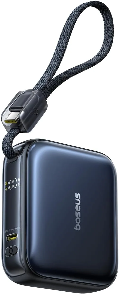 Baseus ▫️ AC22 Mini Powerbank 10000mAh, Bateria Externa Portátil com Carregamento Rápido PD 45W e Cabo USB-C Integrado, Powerbank Compacta para iPhone 18/17/16, Samsung S26/S25 Ultra, iPad e Pixel 10/9