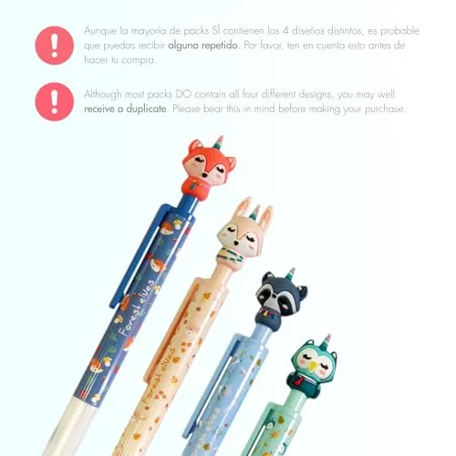 DOHE ▫️ Canetas retráteis divertidas (4 unidades) - Canetas bonitas com motivos de animais, tinta azul, ponta esférica de 1 mm, para meninos e meninas, escola e aulas, material escolar, designs aleatórios 3
