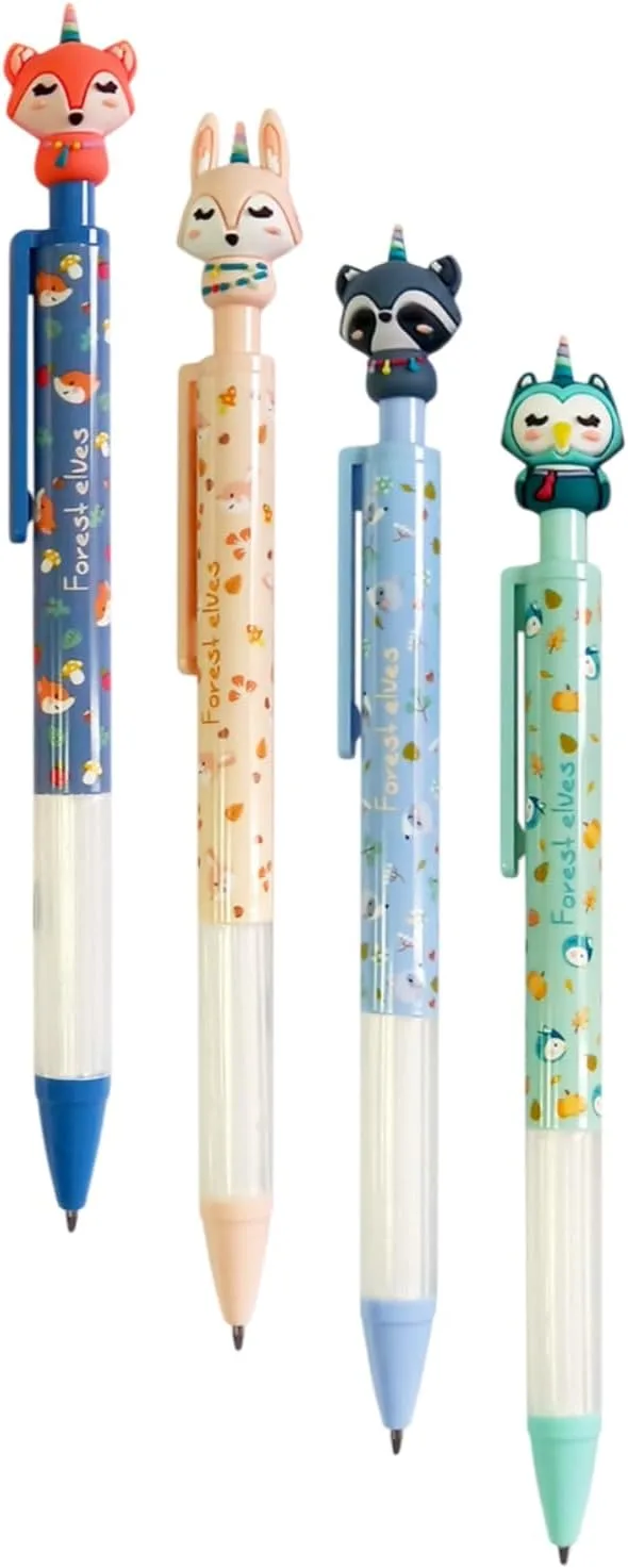DOHE ▫️ Canetas retráteis divertidas (4 unidades) - Canetas bonitas com motivos de animais, tinta azul, ponta esférica de 1 mm, para meninos e meninas, escola e aulas, material escolar, designs aleatórios